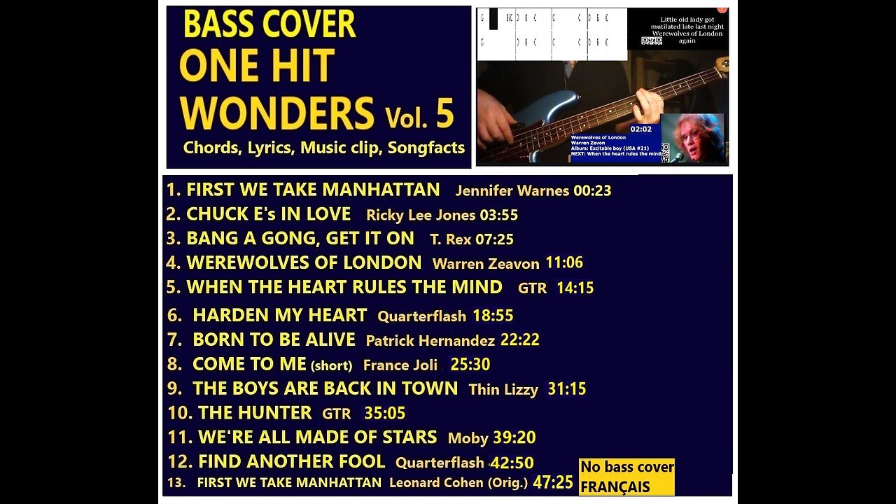 Bass cover ONE HIT WONDERS Vol. 5 __ Chords, Lyrics, MORE