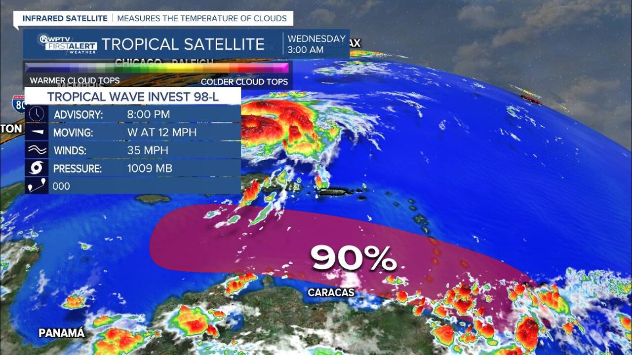 Invest 98-L has 90% chance of development; Hurricane Fiona strengthens to Category 4