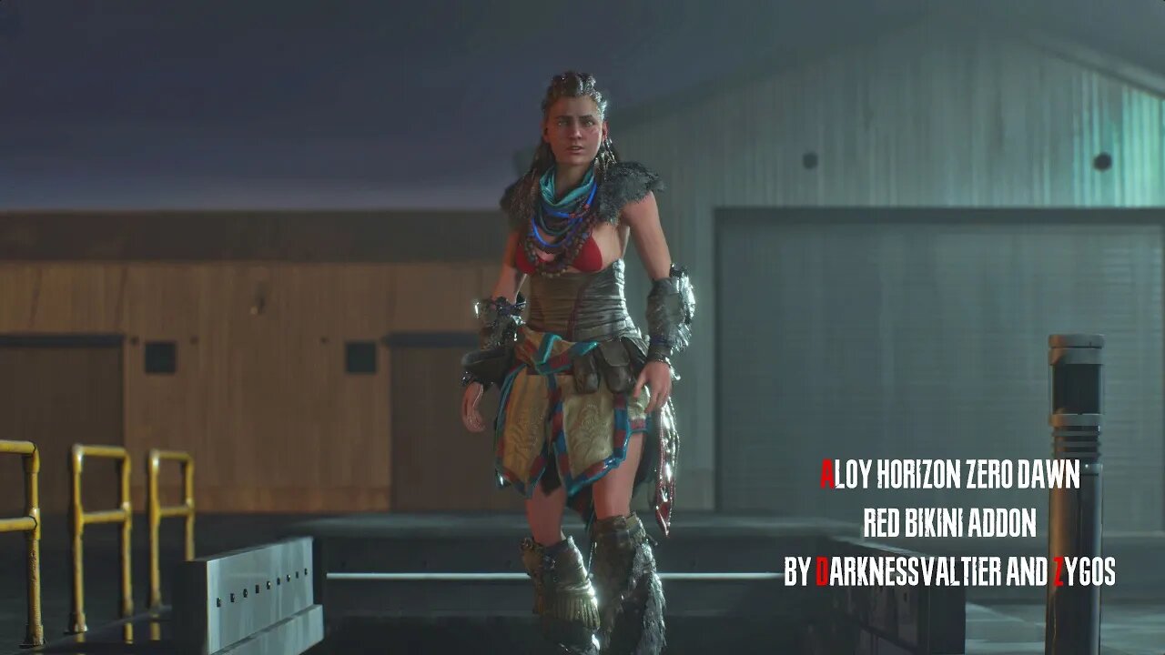 Resident Evil 3 Remake Jill as Aloy from Horizon Zero Dawn red bikini addon outfit