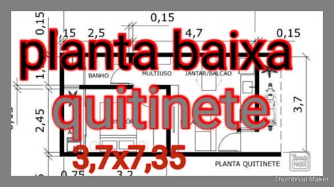 planta baixa quitinete 3,7x7,35