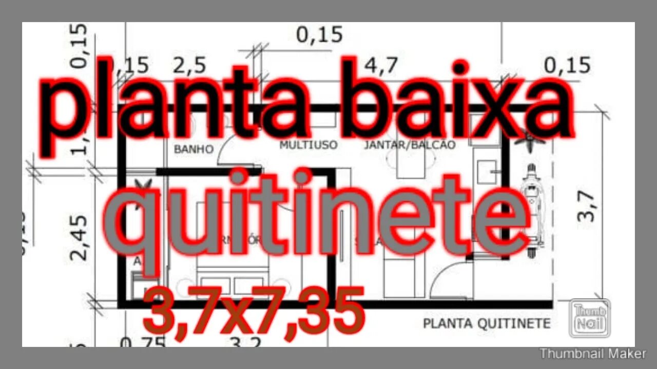 planta baixa quitinete 3,7x7,35