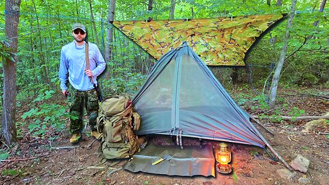 Bushcraft Camp With French Mil Surp Bugnet, Tarp, & Cot | Solo Summer Overnight Camping