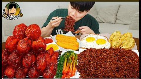 ASMR MUKBANG | Fried Chicken, cheese stick, black bean noodles, Korean Food recipe ! eating