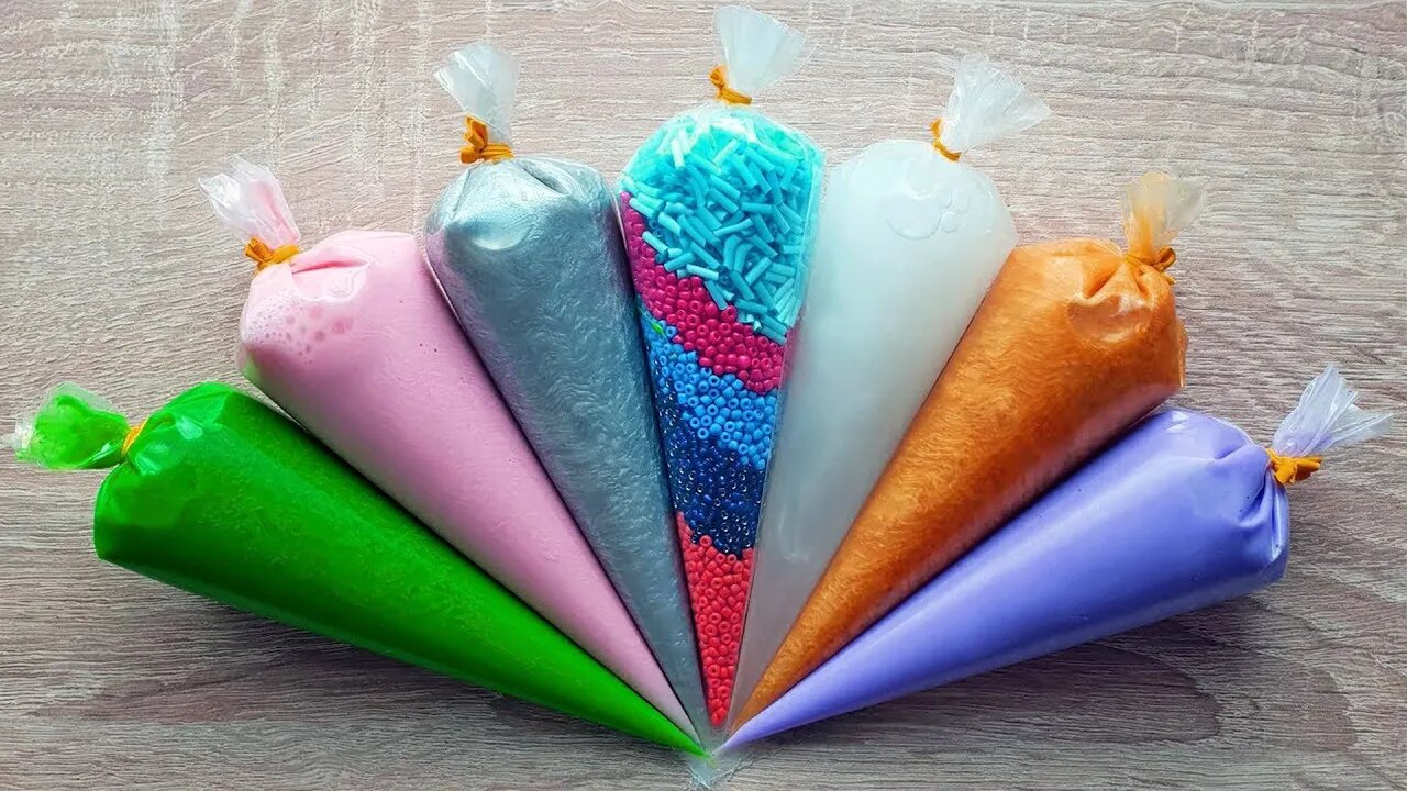 Making Crunchy Slime with Piping Bags #219