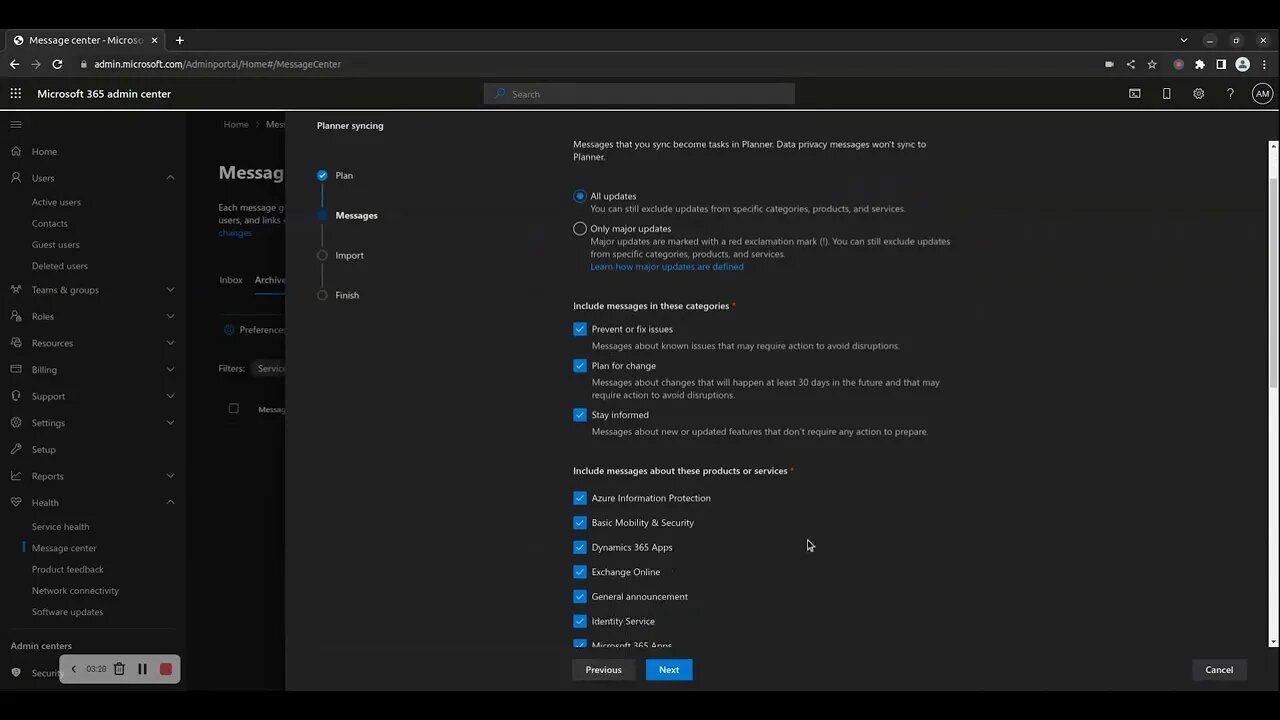 How to manage M365 health status