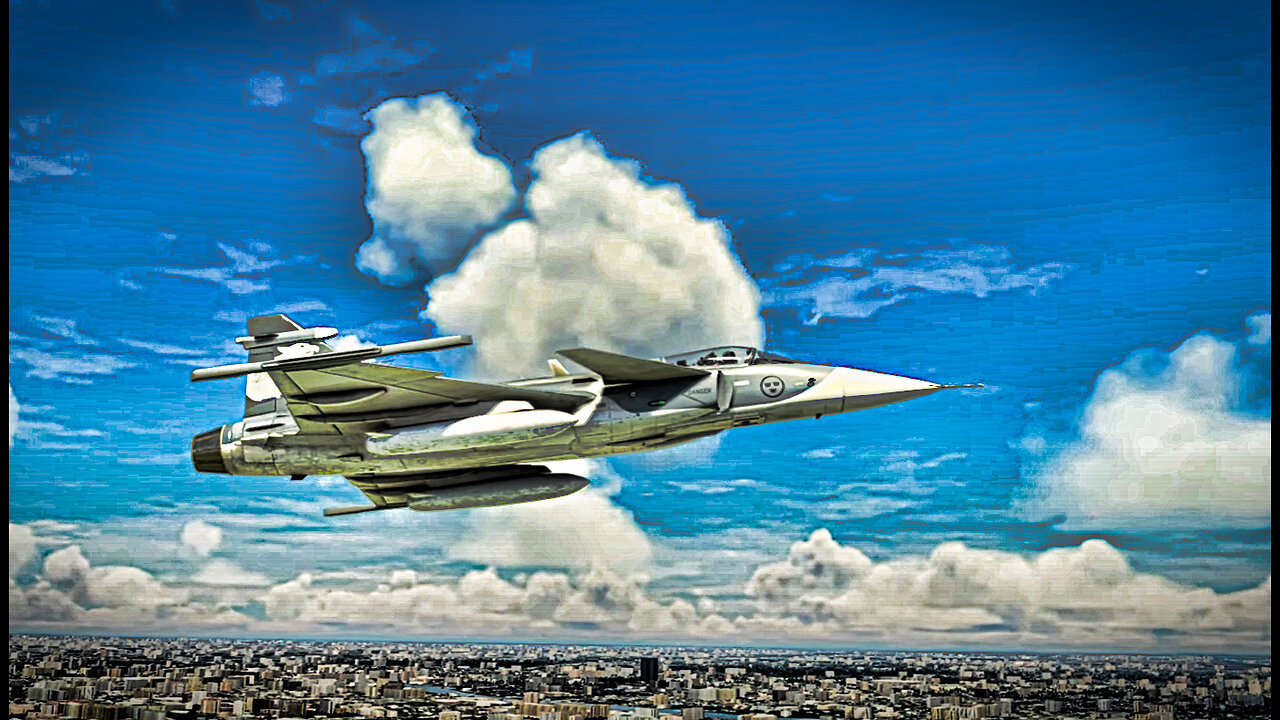 Saab JAS 39 Gripen Deimos G39 Griffen Bangkok, Thailand. Swooping through area observing the sights.