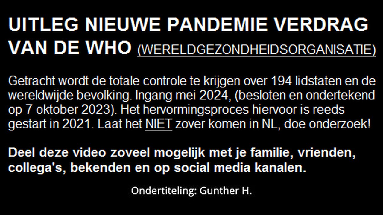 UITLEG NIEUWE PANDEMIE VERDRAG VAN DE WHO (WERELDGEZONDHEIDSORGANISATIE)