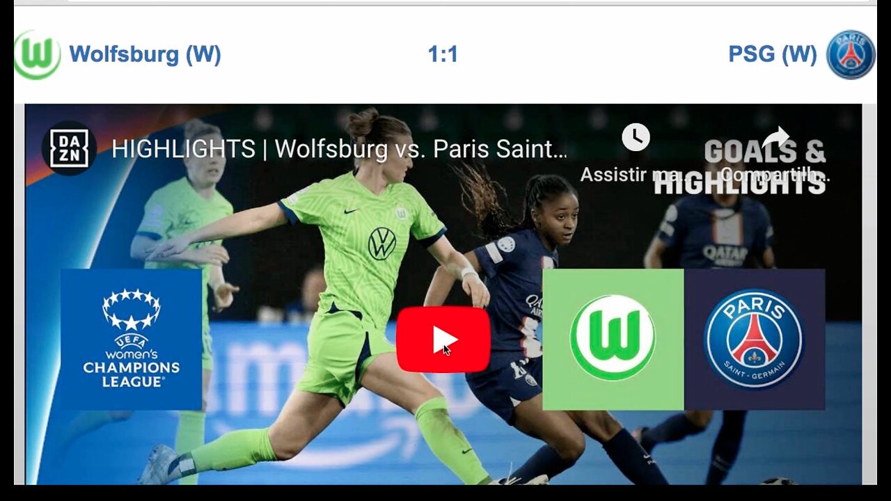 Women. Champions League WOLFSBURG 1x1 PSG, quarter final game 2