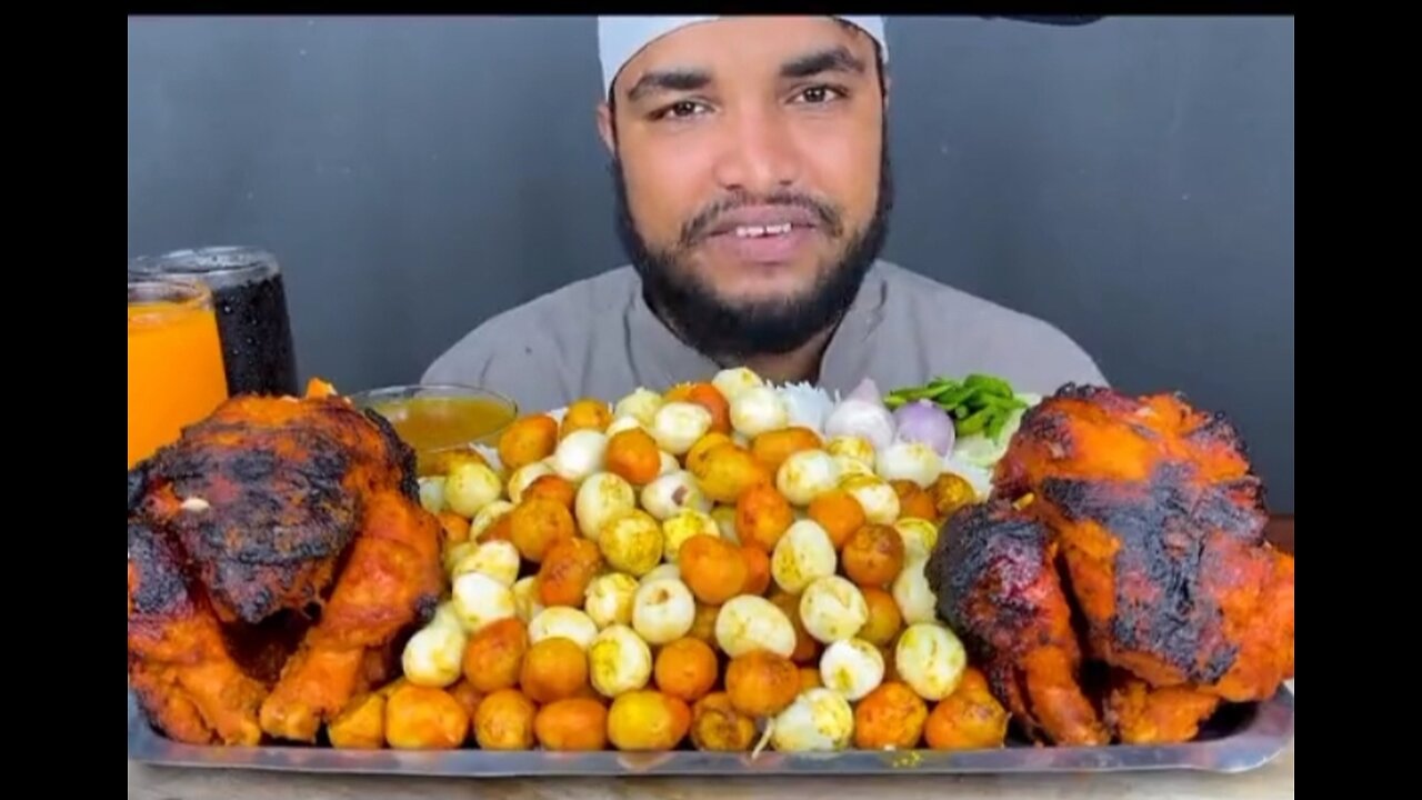 200 egss and grilled chicken with rice eating show