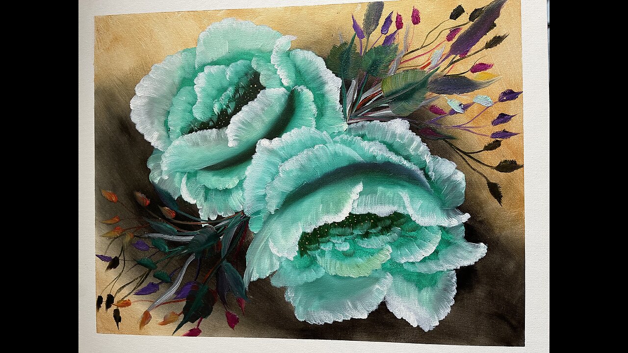 Green roses with oil paints