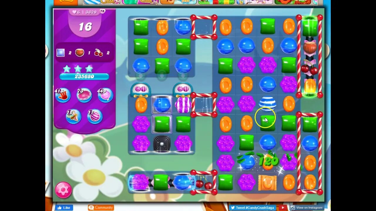 Candy Crush Level 3629 Talkthrough, 30 Moves 0 Boosters