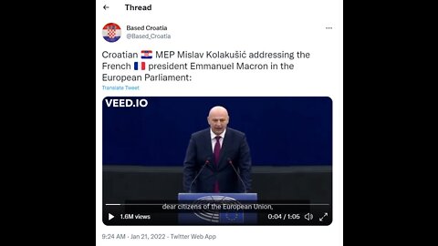 21/1/22 | Croatian MEP Mislav Kolakušić to the France PM Emmanuel Macron in the European Parliament