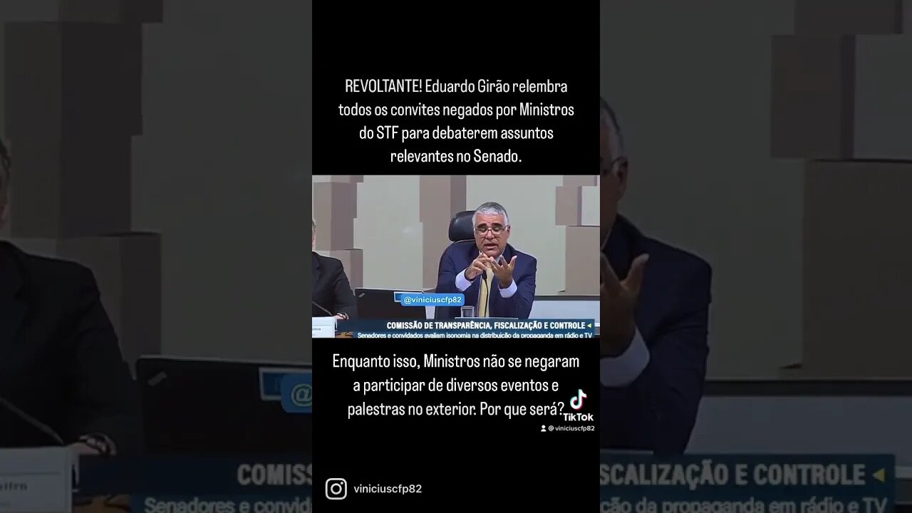 REVOLTANTE! Eduardo Girão relembra os convites negados por Ministros do STF para debaterem