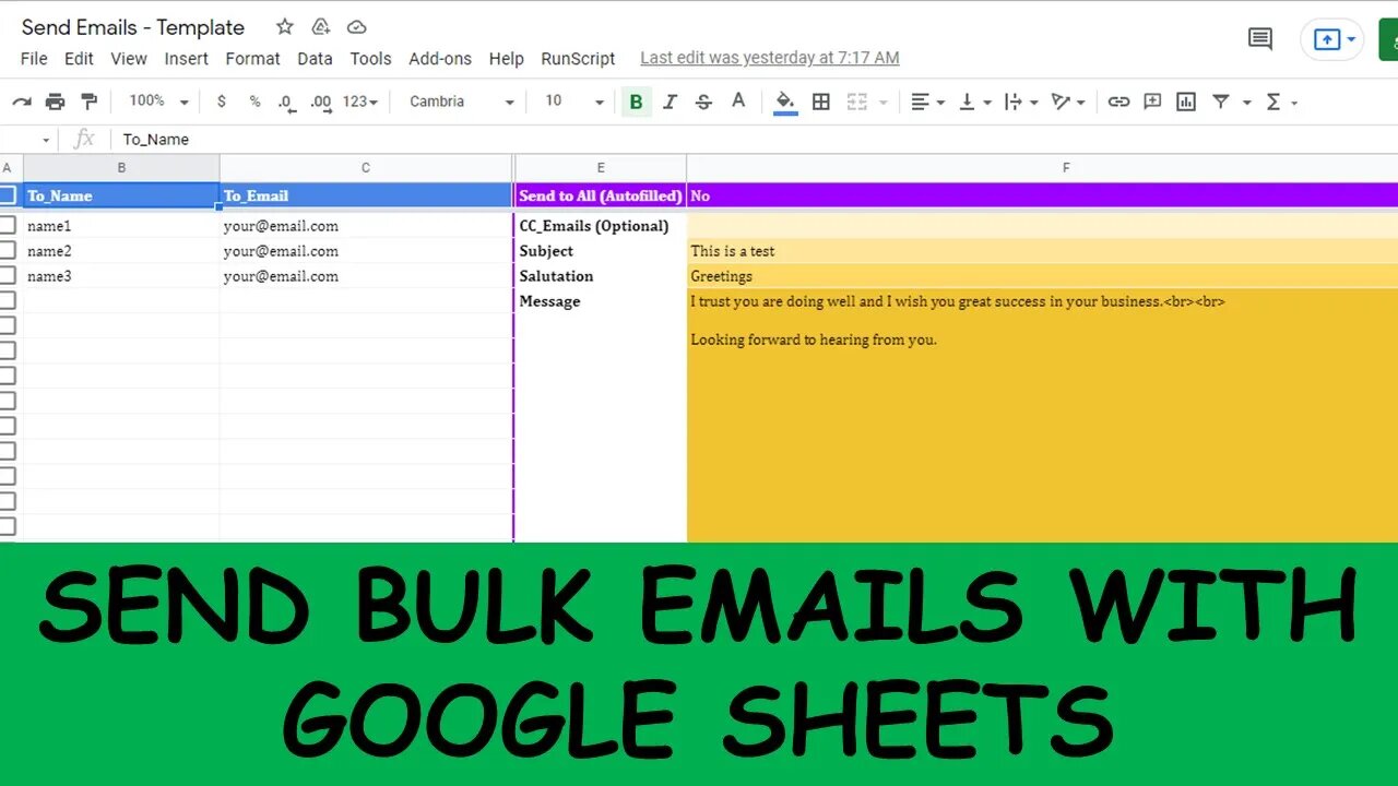 Send bulk emails with Google Sheets without any third party services