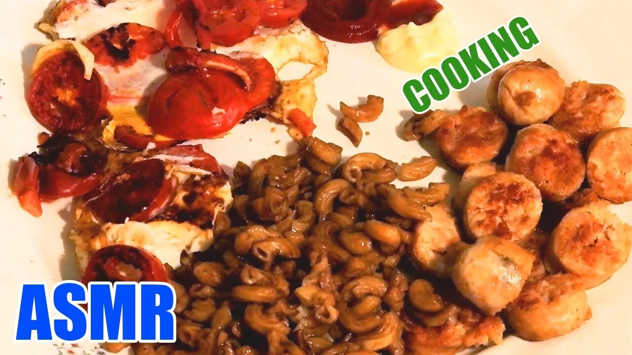 ASMR COKING FRIED MEAT + NOODLES IN SAUCE + OMELETTE WITH TOMATOES | FOOD SOUND (NO TALKING)