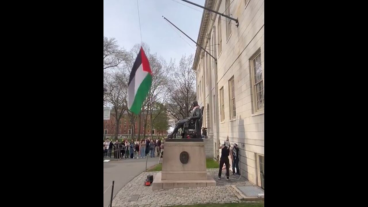 Harvard lowers U.S. Flag, Raises HAMAS Flag