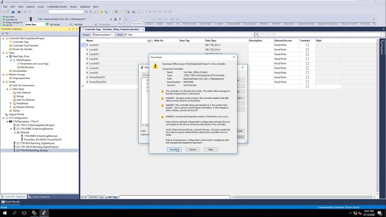 Studio 5000 Tag Structure For I/O | Downloading A Program To A PLC | Batching Station PLC | Day-3