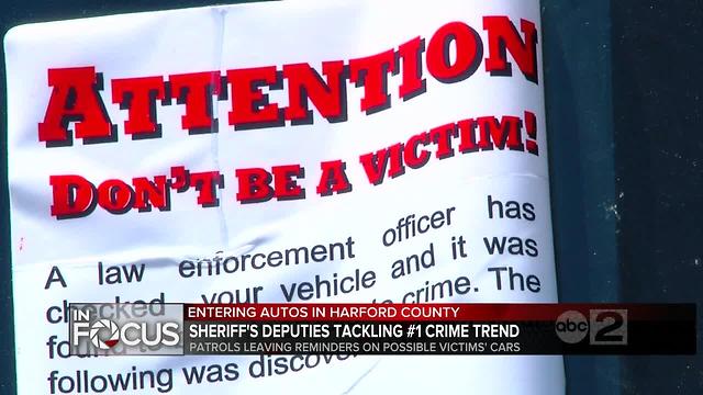 Harford deputies 'sticking' possible victims of car break-ins