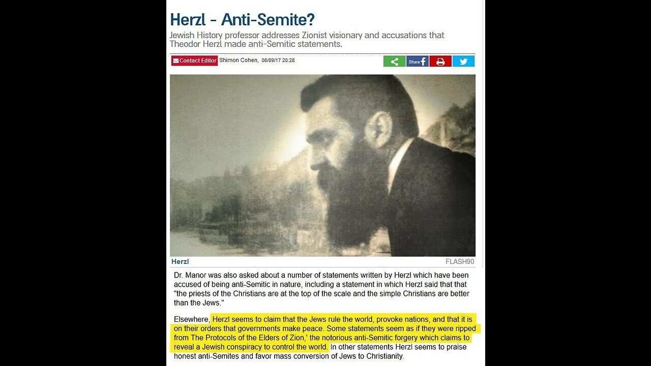 father of Zionism Theodor Herzl said Jews rule the world provoke nations to war dictate peace terms