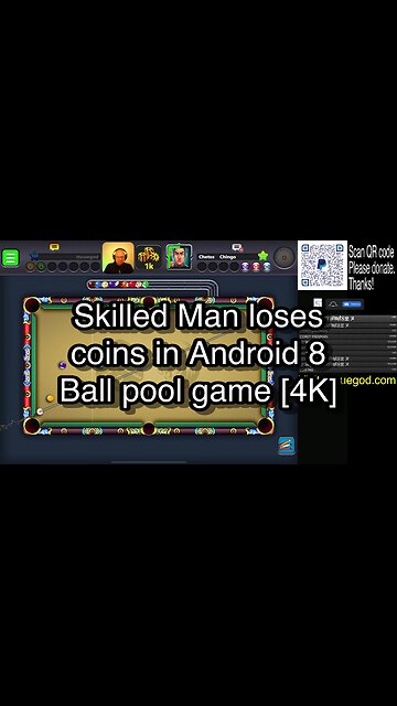 Skilled Man loses coins in Android 8 Ball pool game [4K] 🎱🎱🎱 8 Ball Pool 🎱🎱🎱