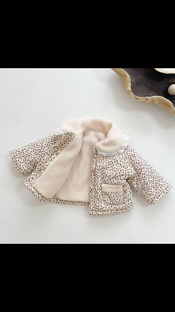 Fashion Baby Girl Winter Clothes Jacket Thick Lamb Lace Collar