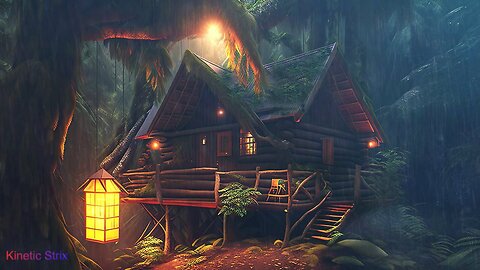 Calming Rainstorm Ambience in A Rustic Forest House