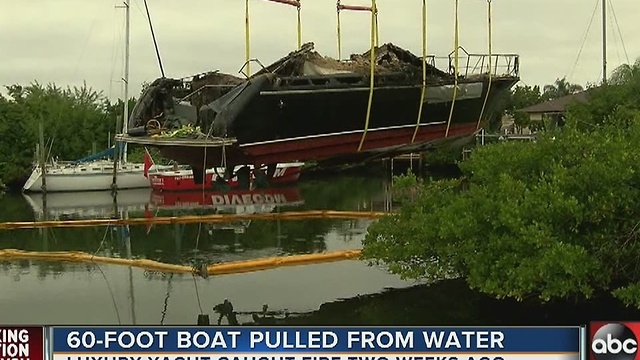 60-foot boat pulled from water after catching fire