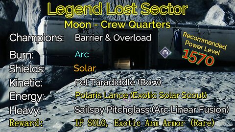 Destiny 2 Legend Lost Sector: Moon - K1 Crew Quarters on my Titan 11-1-22