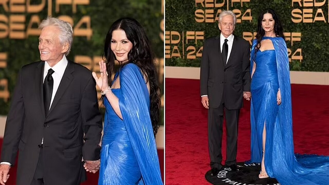 Catherine Zeta-Jones Glows in Royal Blue at Film Festival with Michael Douglas