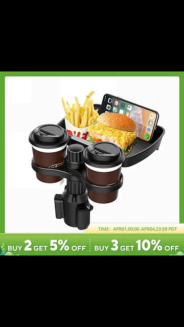 Dual Cup Holder Adjustable for 360°Rotating Car Seat Cup Holder Snack Tray Drink Holder