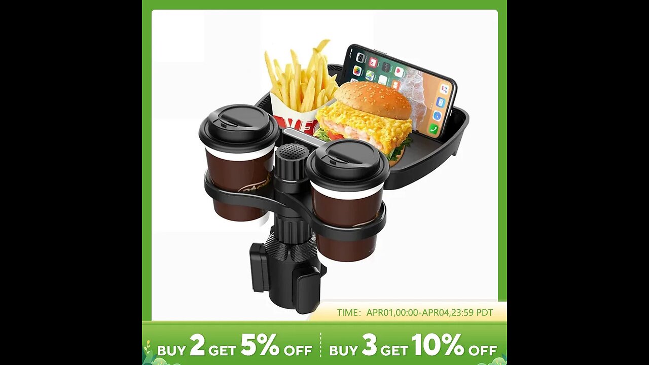 Dual Cup Holder Adjustable for 360°Rotating Car Seat Cup Holder Snack Tray Drink Holder