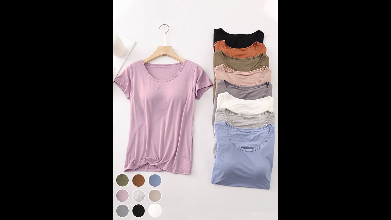 ⭐️ Women Plain Crew Neck Casual Short Sleeve T-shirt, Activity Daily, Medium Elasticity