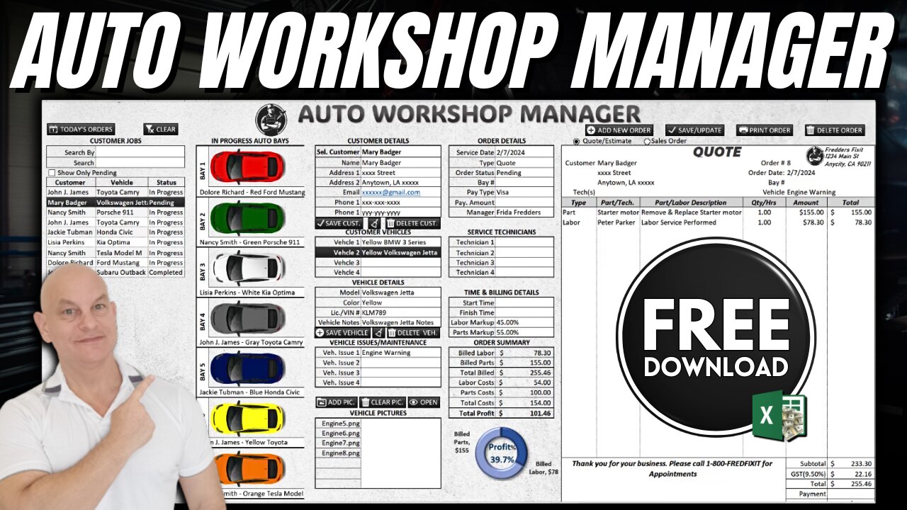 Excel VBA: How To Manage An ENTIRE Auto Workshop With Excel + FREE SOFTWARE