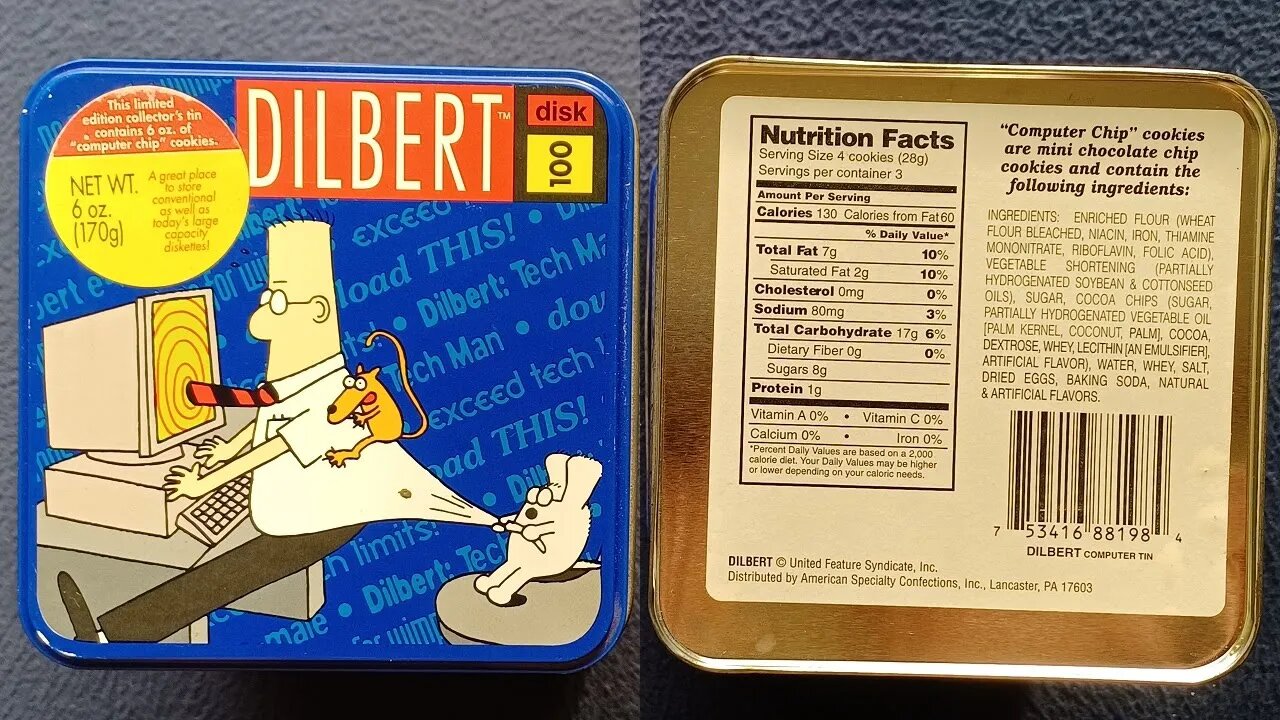 CURIOS for the CURIOUS 139: DILBERT COMPUTER CHIP COOKIE TIN BOX, 1998 Series #1