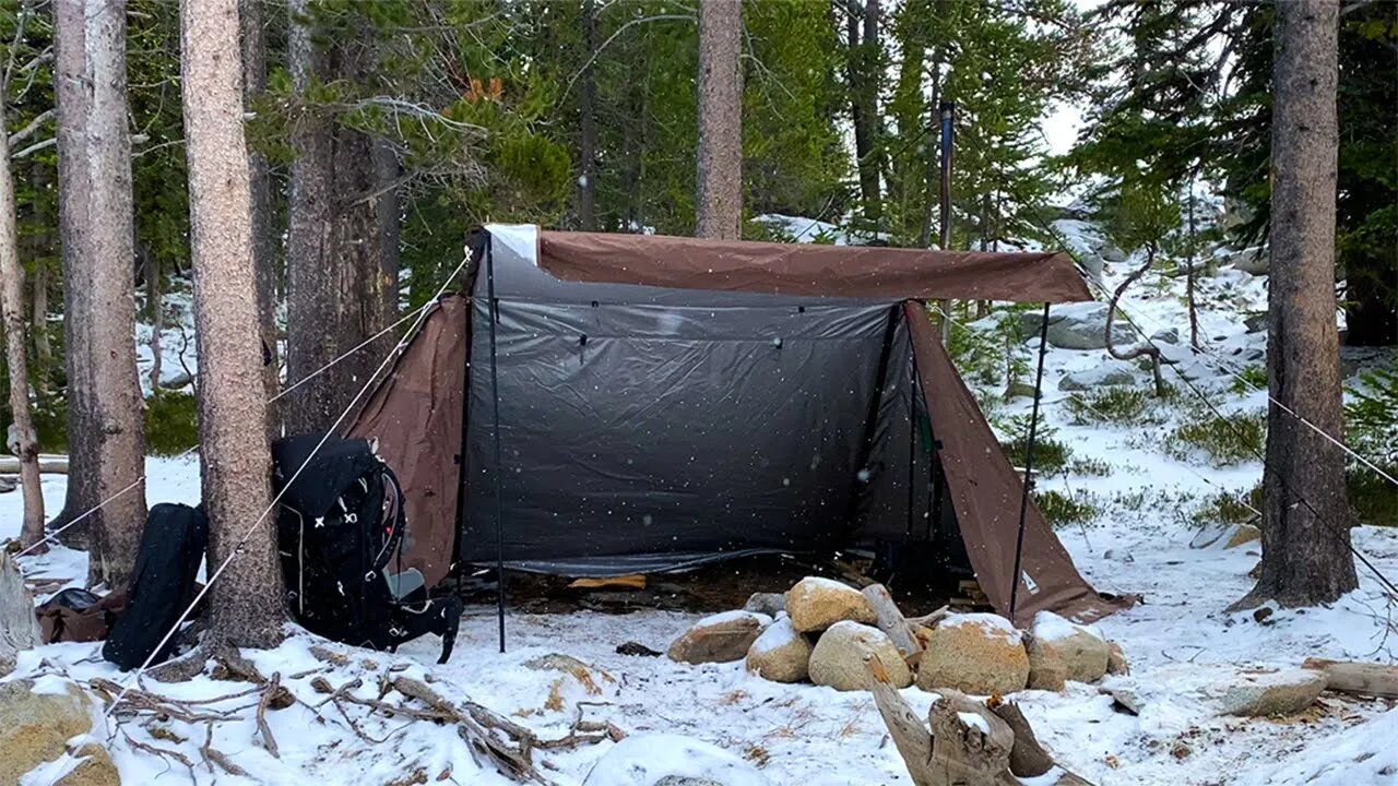 Hot Tent Camping in Snow | Wood Stove Pad Thai