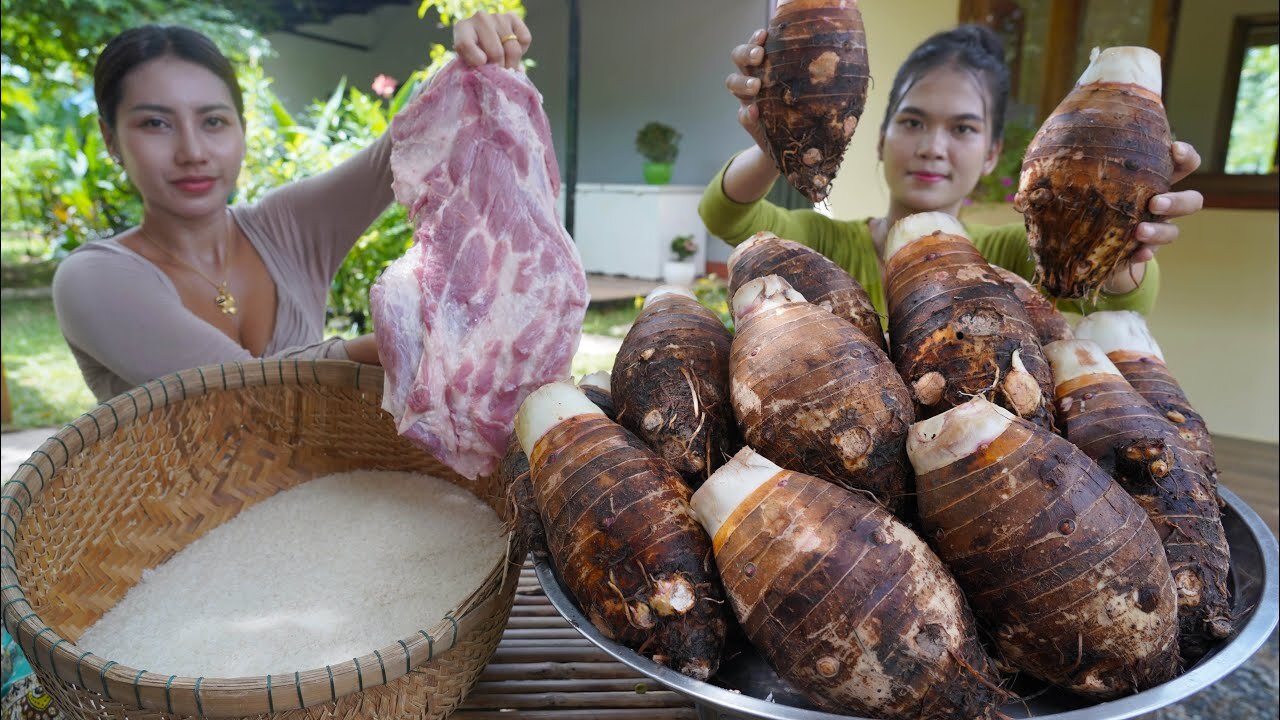 Amazing video - How to cook rice fried with taro recipe and eat