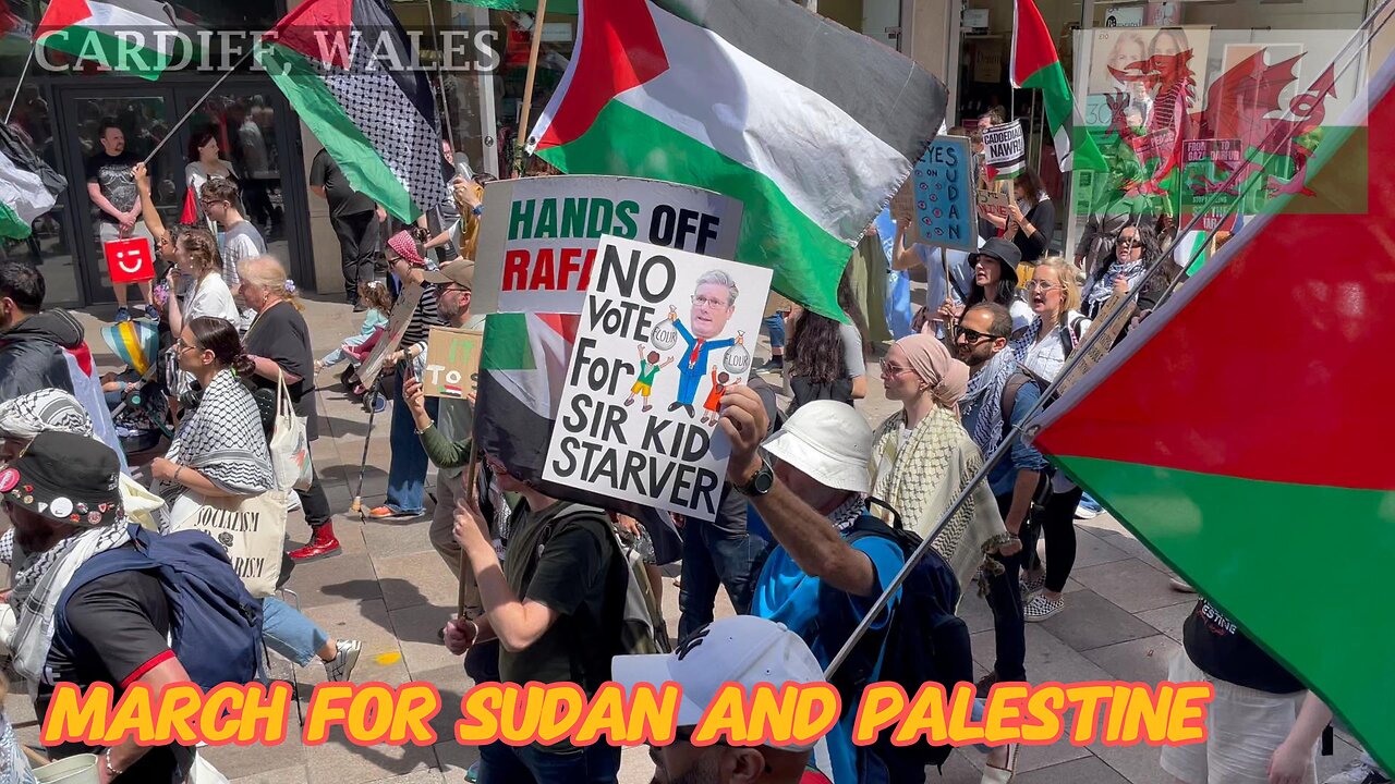 March for Sudan and Palestine. City Hall Road, Cardiff