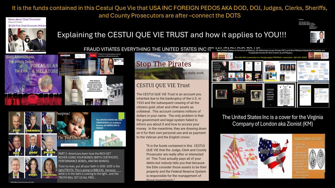 It is the funds contained in this Cestui Que Vie that USA INC FOREIGN PEDOS (DOD, DOJ, Judges) WANT