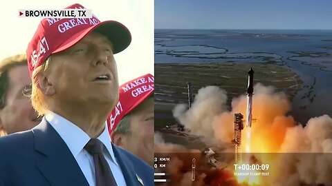 🚀 A landmark event — Trump observes as Elon Musk’s colossal Starship rocket takes flight.