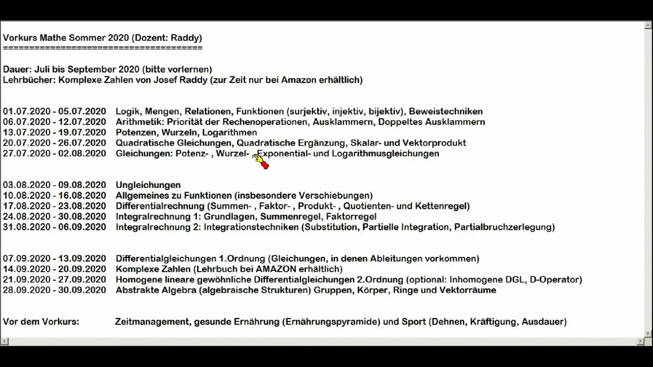 Lehrplan Vorkurs Mathematik 2020