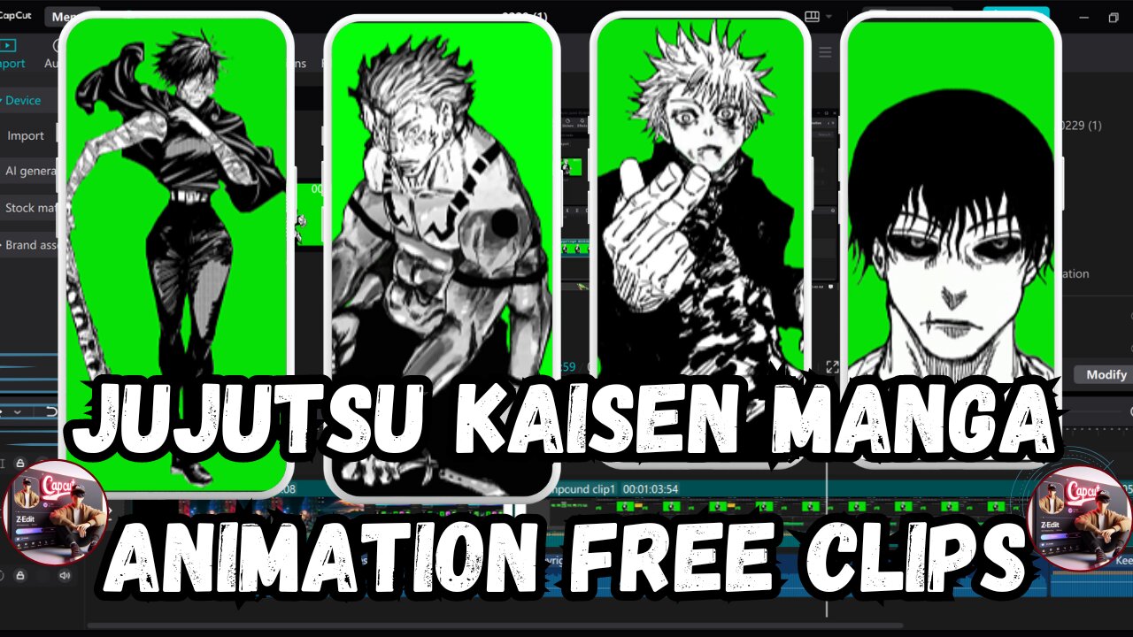 JUJUTSU KAISEIN MANGA ANIMATION FREE CLIPS GREEN SCREEN