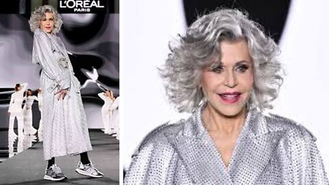 Jane Fonda Dazzles at L'Oreal Paris Fashion Show in Sequined Trench Coat