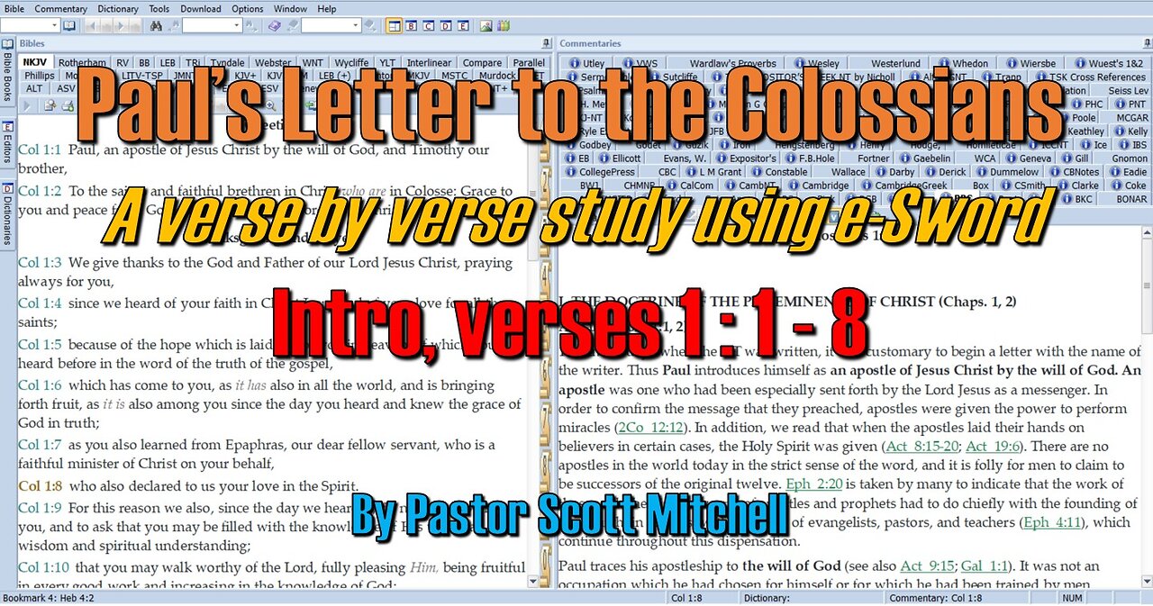 Colossians Verse by Verse Study: Intro, 1:1-8, Pastor Scott Mitchell