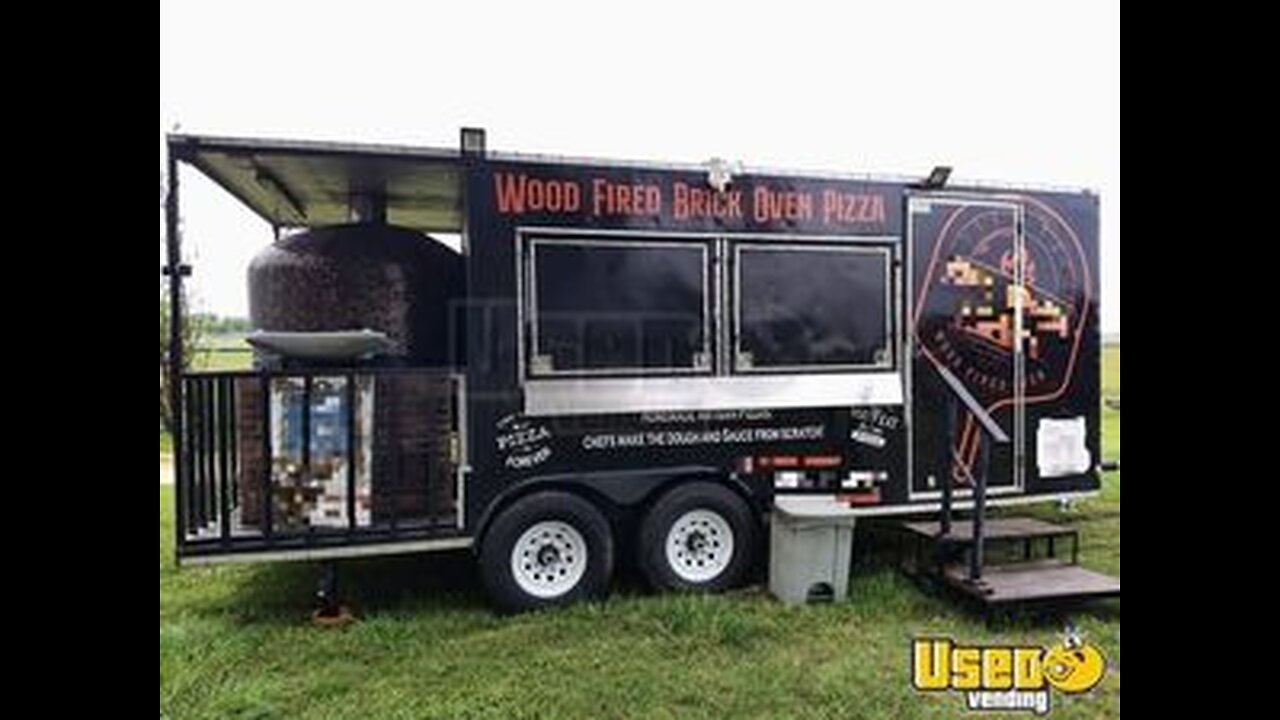 2021 8' x 15' Wood Fired Brick Oven Pizza Trailer with Porch Mobile Pizzeria Unit for Sale in Texas!