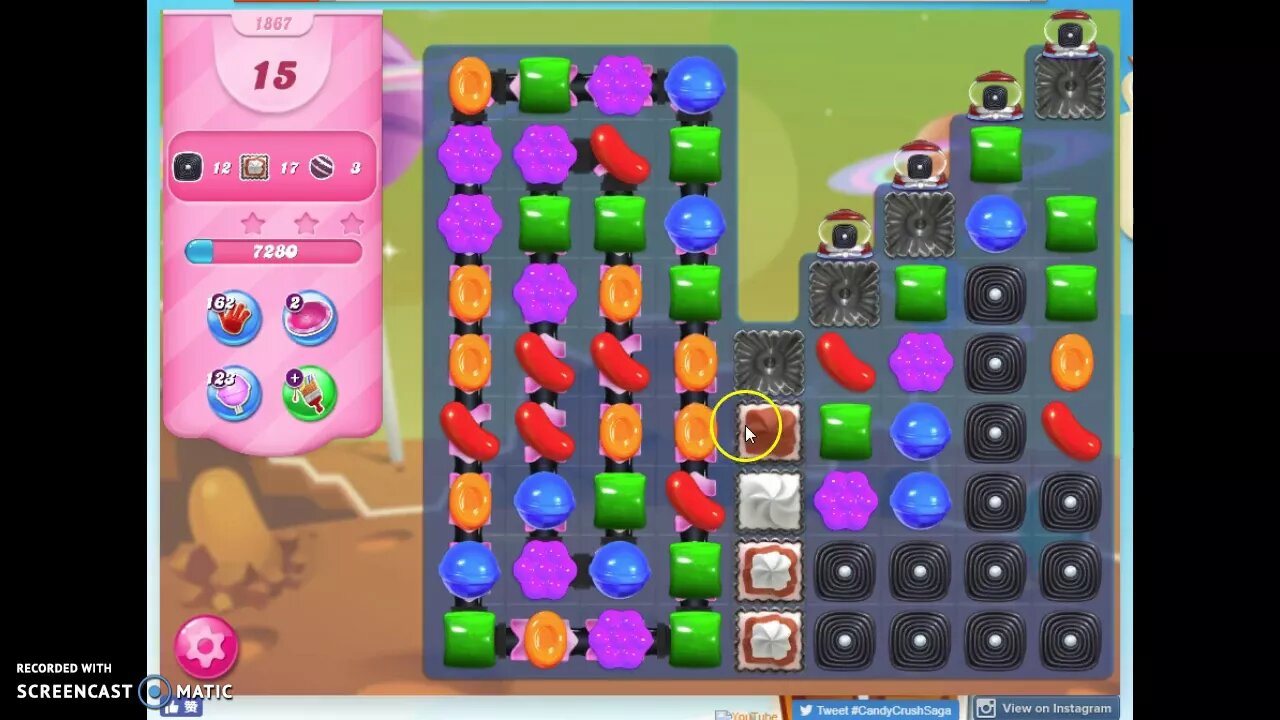 Candy Crush Level 1867 Audio Talkthrough, 1 Star 0 Boosters