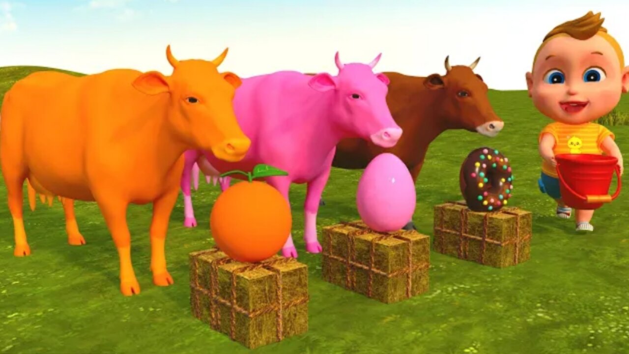 Boo kids play with colorful cows on the farm _ educational video & kids cartoons