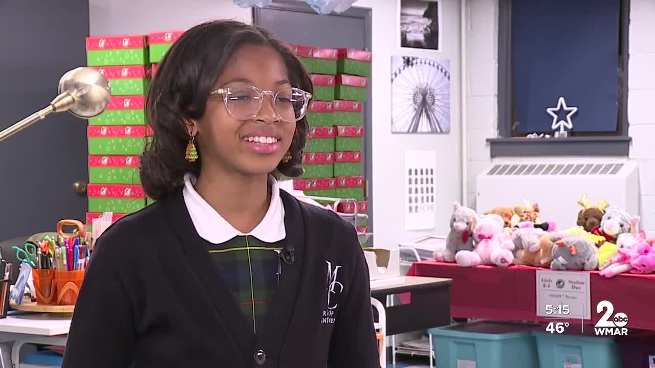 Gabrielle Johnson rallies her classmates to stuff shoeboxes for kids in need