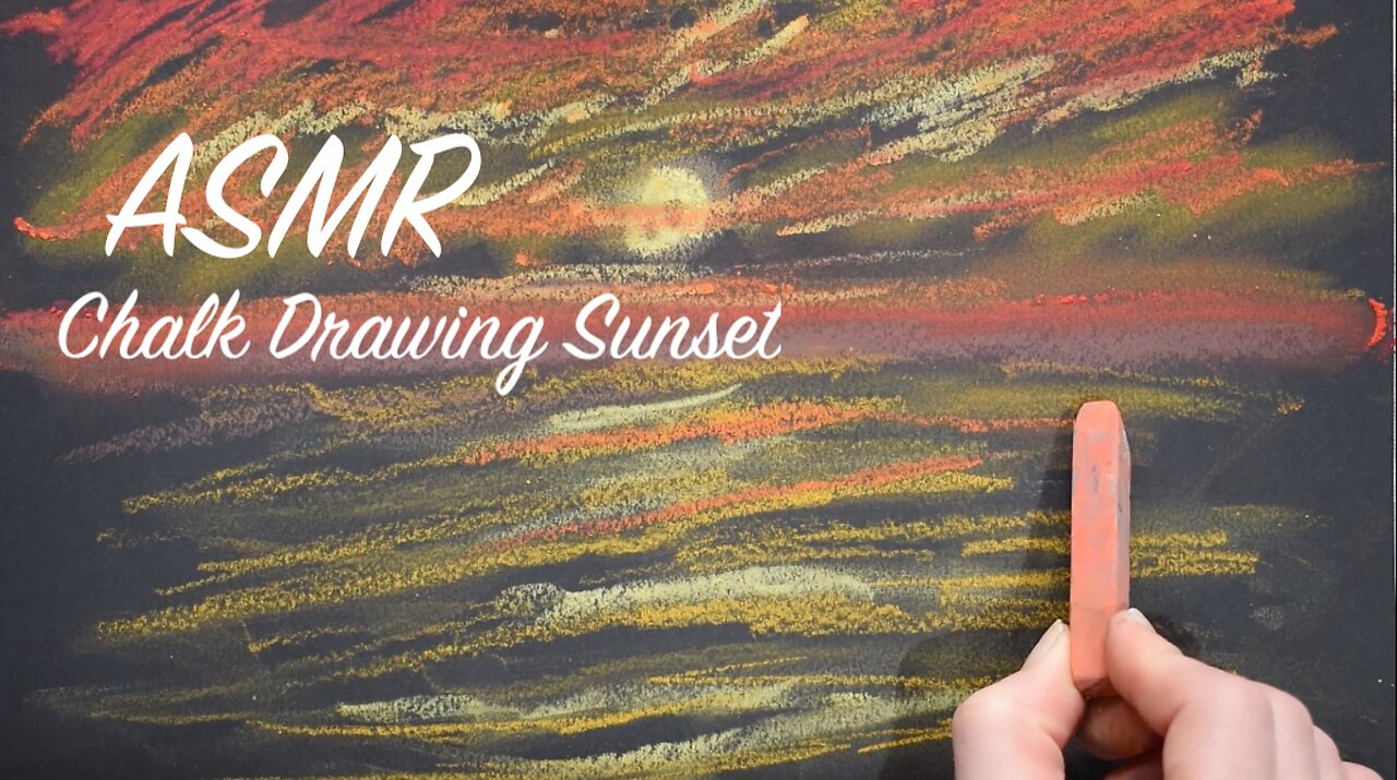 ASMR Quietly Sketching Next to You (No Talking) | Chalk Drawing Red Sunset Seascape