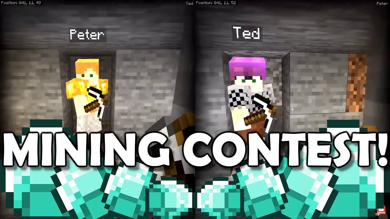 MINING CONTEST! | Minecraft 2-Player SPLIT SCREEN Co-Op PART 12 | Nintendo Switch Bedrock | BASEMENT