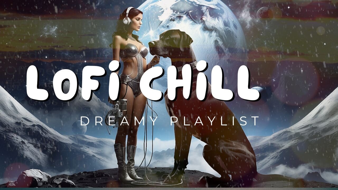 Lofi Chill Celestial Serenity: Lofi Beats on the Moon with an Astronaut and her Great Dane